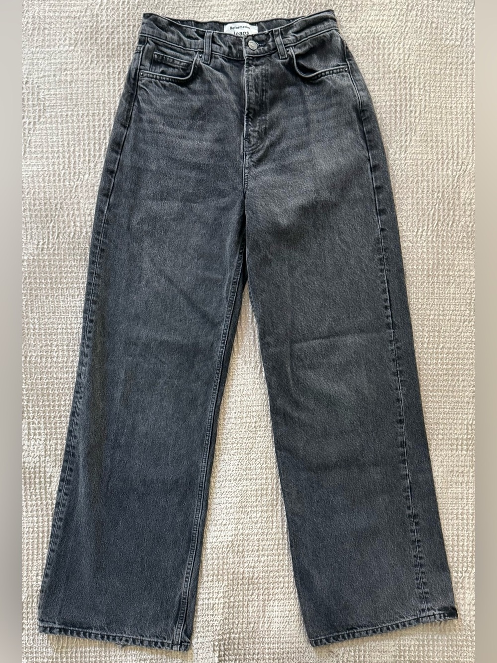 Reformation Cary High Rise Slouchy Wide Leg Jeans Summit Black Wash 25